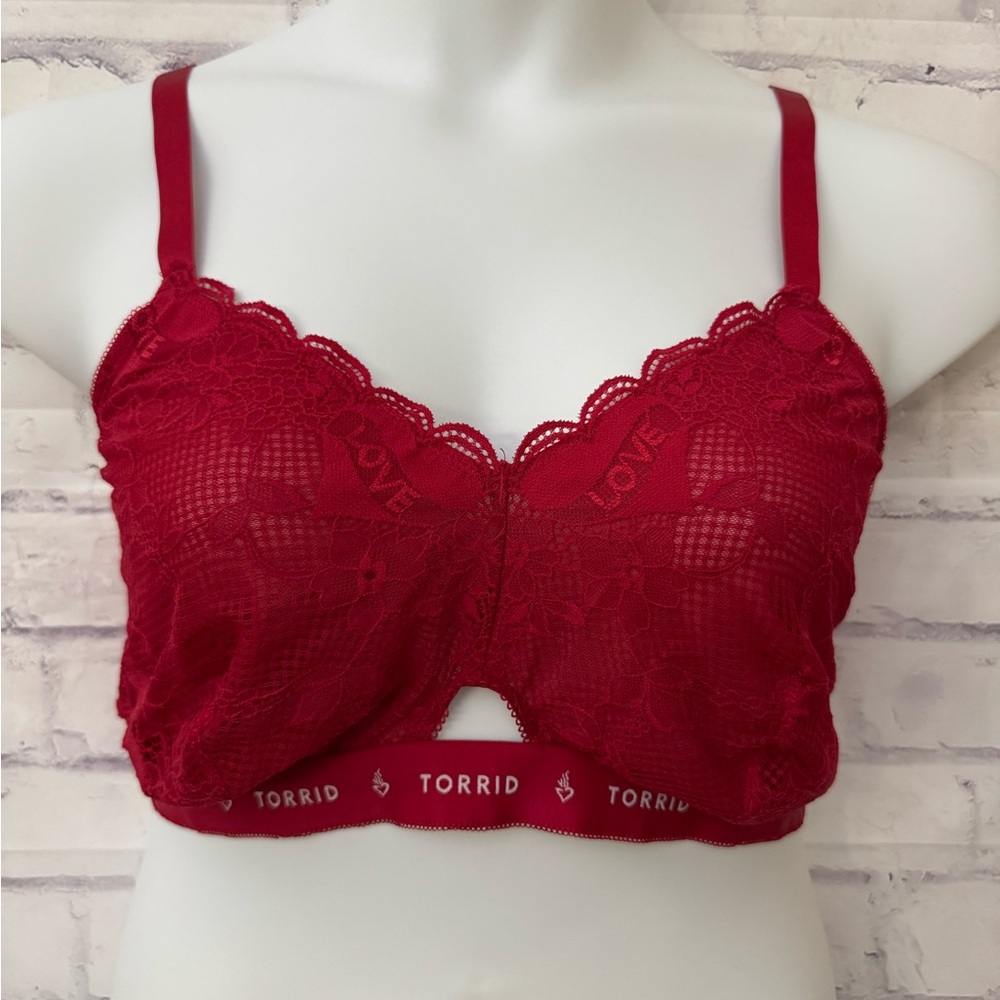 Torrid Sz 3 Tattoo Lace Bralette With Keyhole Jester Red Wireless‎ Sheer New